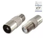 Adapter IEC plug to F socket, ANT plug to SAT socket, full metal, DINIC box with Euro hole
